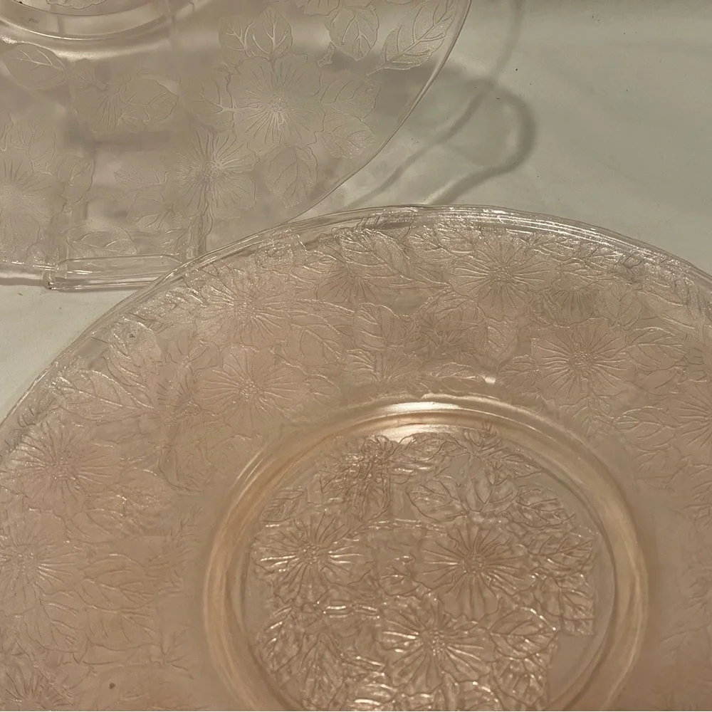 Set (3) MacBeth-Evans “Dogwood” Pink Depression Glass 11.5” Dinner Plates | GUC
